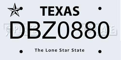 DBZ0880 Texas License Plate
