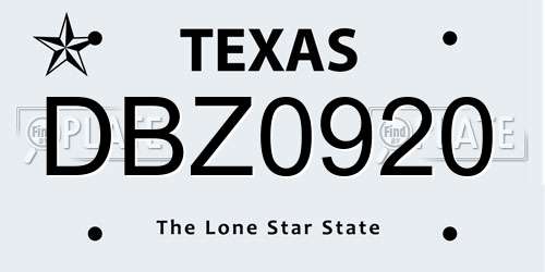 DBZ0920 Texas License Plate