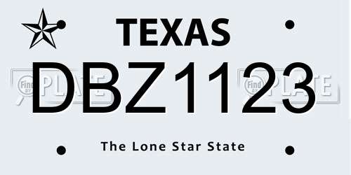 DBZ1123 Texas License Plate