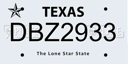 DBZ2933 Texas License Plate