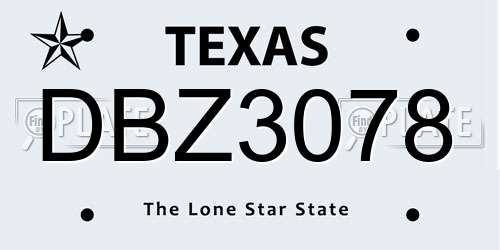 DBZ3078 Texas License Plate
