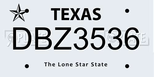 DBZ3536 Texas License Plate