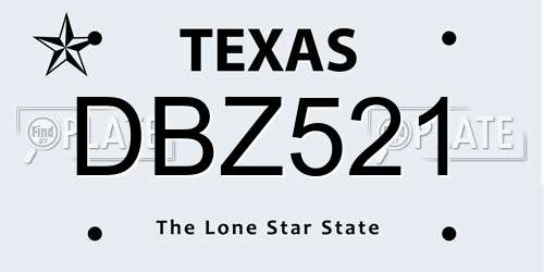 DBZ521 Texas License Plate