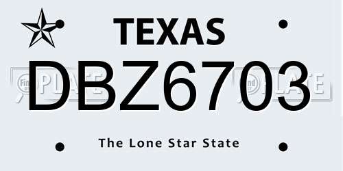 DBZ6703 Texas License Plate