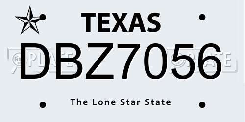 DBZ7056 Texas License Plate