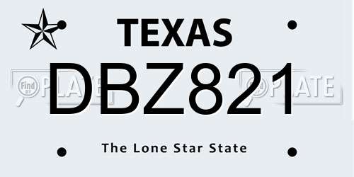 DBZ821 Texas License Plate
