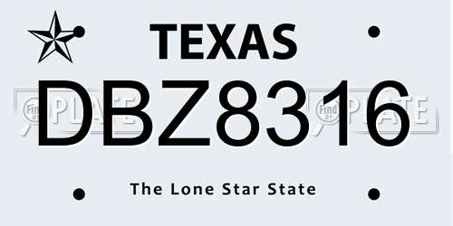 DBZ8316 Texas License Plate