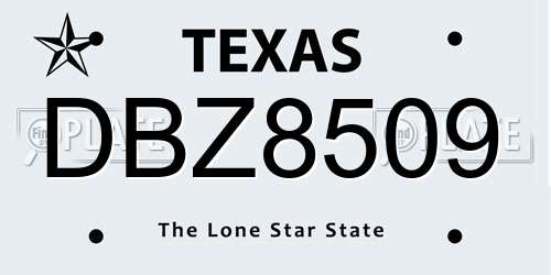 DBZ8509 Texas License Plate