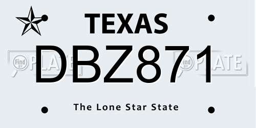 DBZ871 Texas License Plate