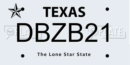 DBZB21 Texas License Plate