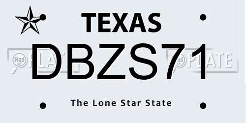 DBZS71 Texas License Plate