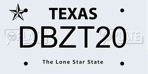 DBZT20 Texas License Plate