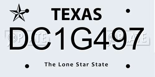 DC1G497 Texas License Plate