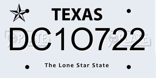 DC1O722 Texas License Plate