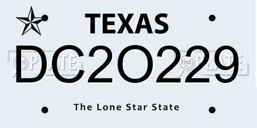 DC2O229 Texas License Plate
