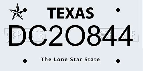 DC2O844 Texas License Plate