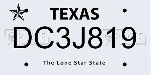 DC3J819 Texas License Plate