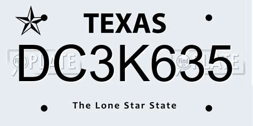 DC3K635 Texas License Plate