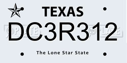 DC3R312 Texas License Plate