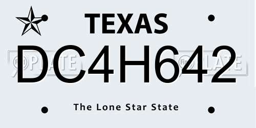 DC4H642 Texas License Plate