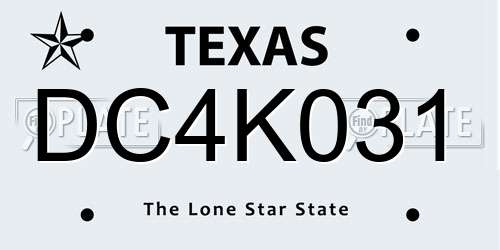 DC4K031 Texas License Plate