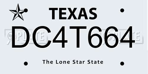 DC4T664 Texas License Plate