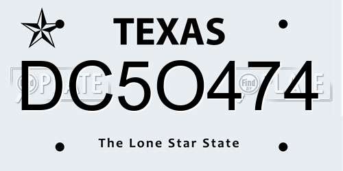 DC5O474 Texas License Plate