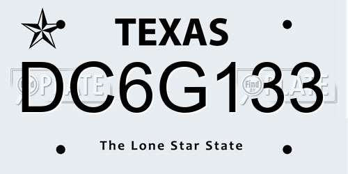 DC6G133 Texas License Plate