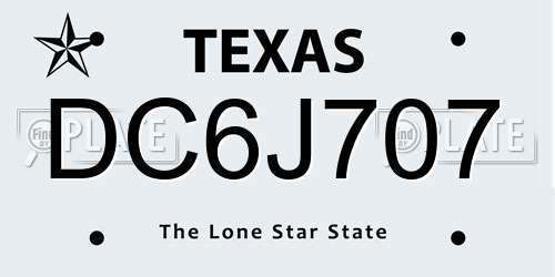 DC6J707 Texas License Plate