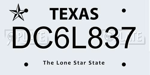 DC6L837 Texas License Plate