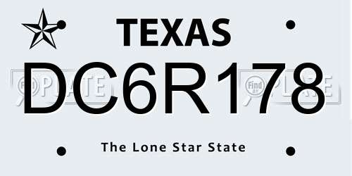 DC6R178 Texas License Plate