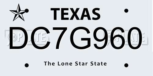 DC7G960 Texas License Plate