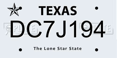 DC7J194 Texas License Plate