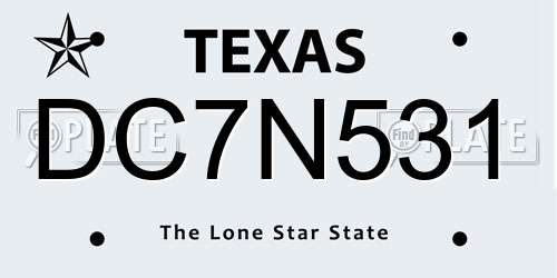 DC7N531 Texas License Plate