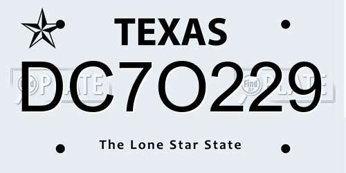 DC7O229 Texas License Plate