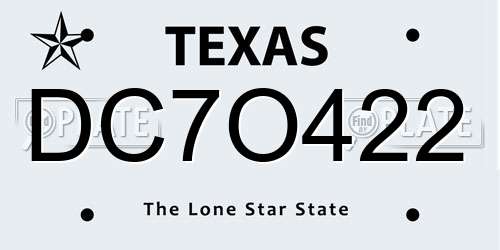 DC7O422 Texas License Plate