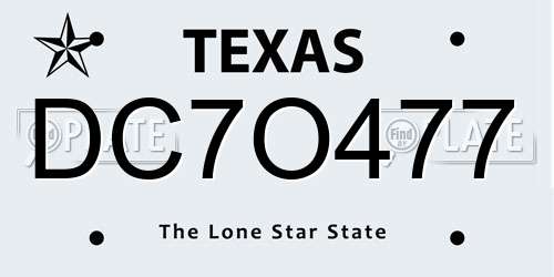 DC7O477 Texas License Plate