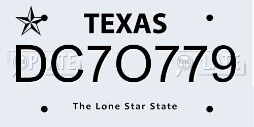 DC7O779 Texas License Plate