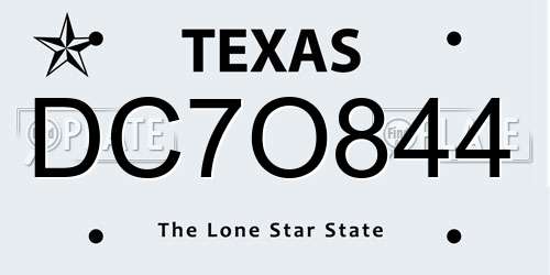 DC7O844 Texas License Plate
