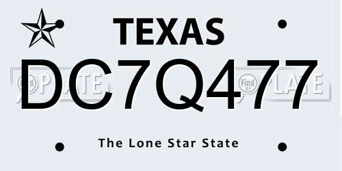 DC7Q477 Texas License Plate