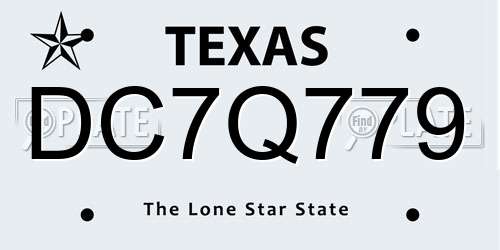 DC7Q779 Texas License Plate