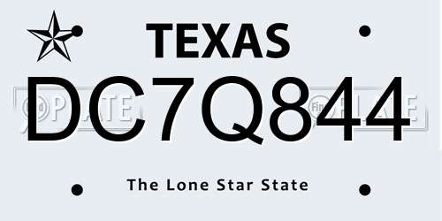 DC7Q844 Texas License Plate