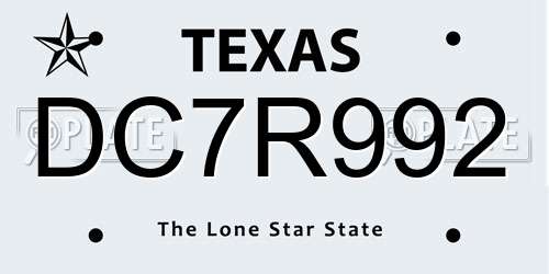 DC7R992 Texas License Plate