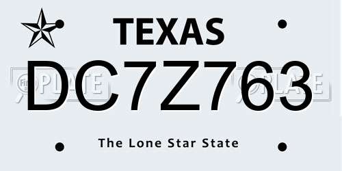 DC7Z763 Texas License Plate