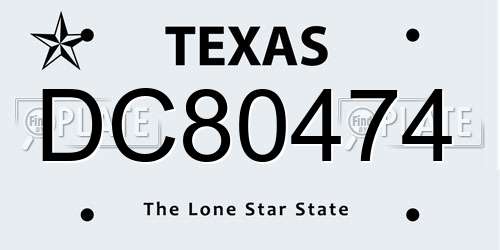 DC80474 Texas License Plate