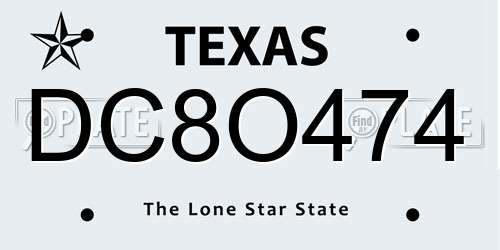 DC8O474 Texas License Plate