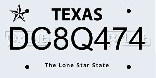 DC8Q474 Texas License Plate