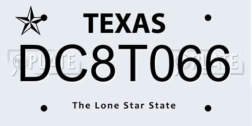 DC8T066 Texas License Plate
