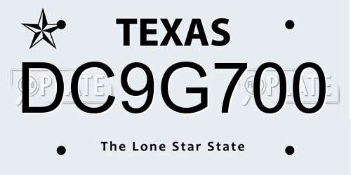 DC9G700 Texas License Plate