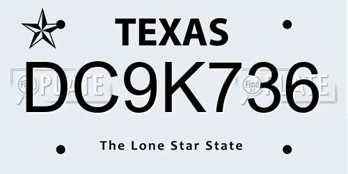 DC9K736 Texas License Plate